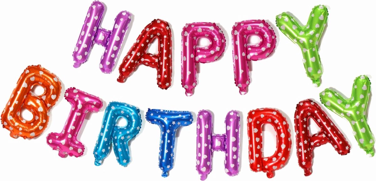 40cm Happy Birthday Kleurrijk Ballon Slinger met Sterren en Witte Harten/ Gelukkige Verjaardag/ Brief Folie Ballonnen/ Set Party Decoratie/ Verjaardag Versiering/ Aluminium Folie/ Verjaardagsfeestje Decoratie/ Kinderen, Volwassenen feestje…1 Stuk