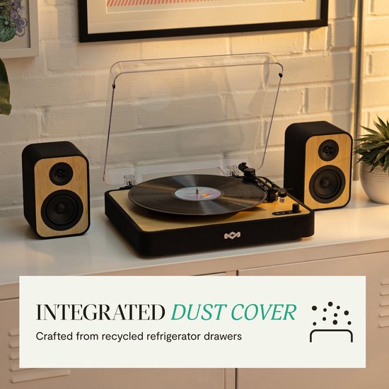 House of Marley Revolution Bluetooth Platenspeler met Passieve Boekenplank Speakers - LP Speler - Auto-stop - Ingebouwde Stofkap - Audio Technica Element - Vinyl - Gemaakt van Duurzame Materialen