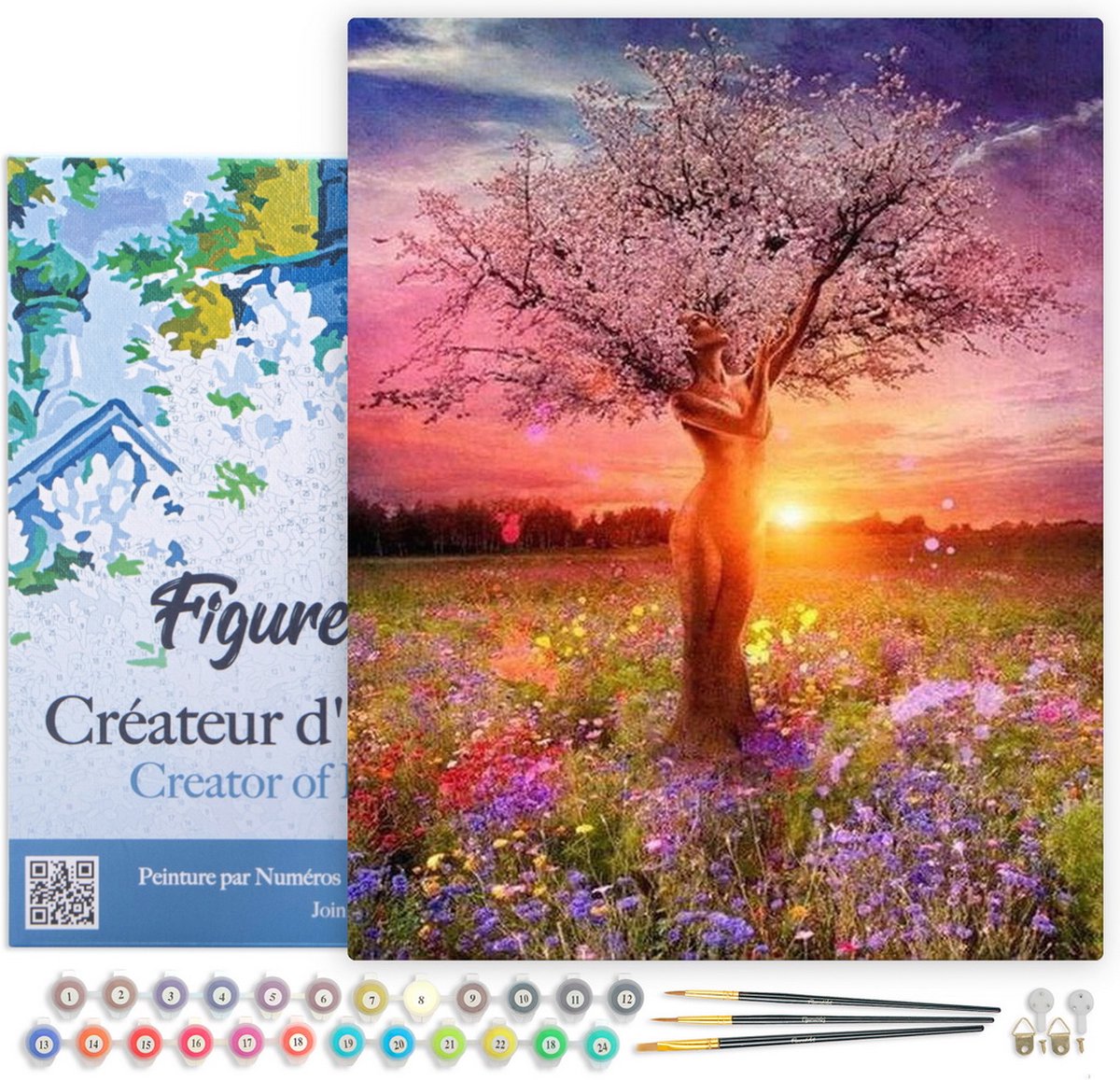 Figured'Art Schilderen op Nummer Volwassenen met lijst - Boom met vrouwelijk lichaam - Handwerk acrylverf Kit DIY Compleet - 40x50cm Canvas al ingelijst