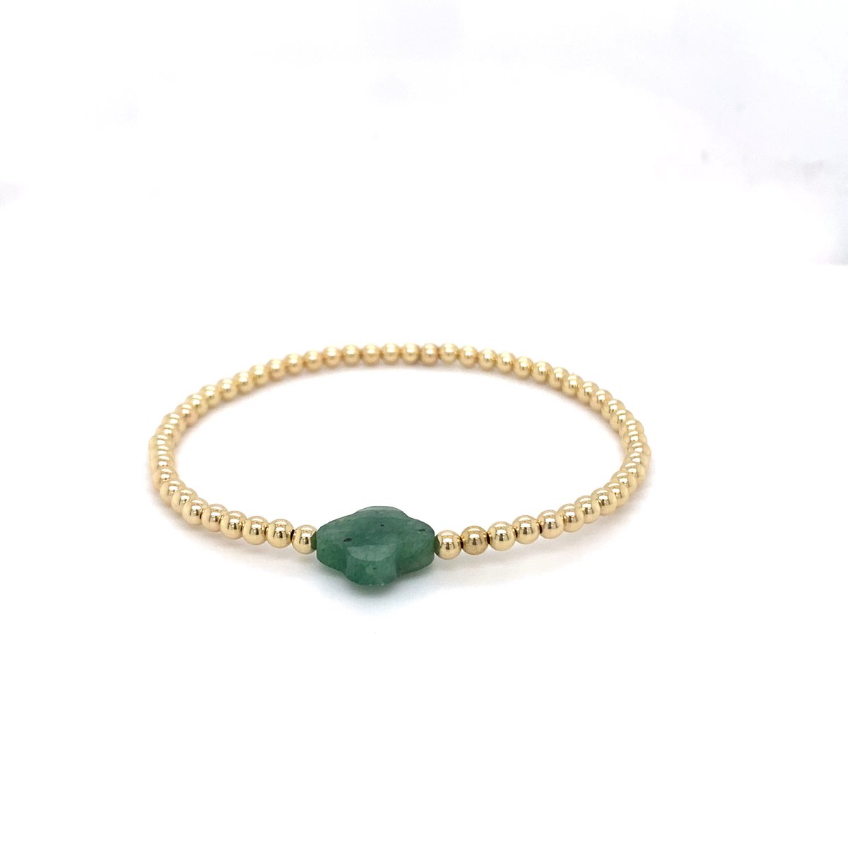 Pat's Jewels Armband Dames - Elastiek Armband - Gouden Bolletjes - Aventurijn - Groen - Goud - Handmade