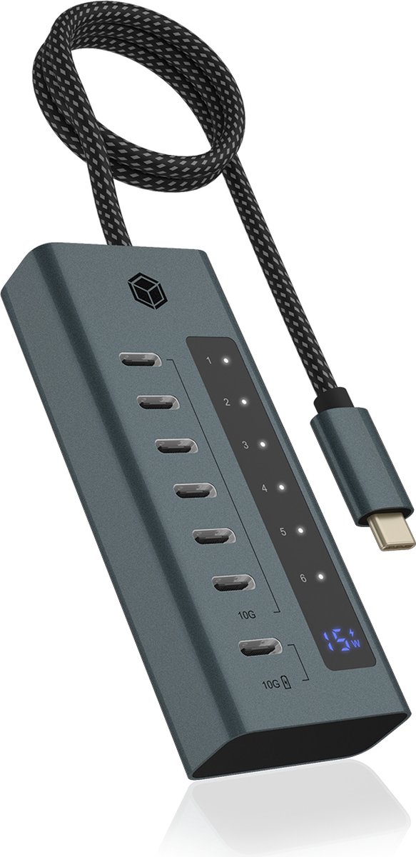 ICY BOX IB-HUB1457-C31 USB 3.2 Gen 1 (3.1 Gen 1) Type-C 10000 Mbit/s Blauw, Grijs