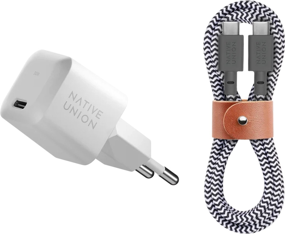 Native Union Fast Gan Oplader 30W WHITE CABLE ZEBRA