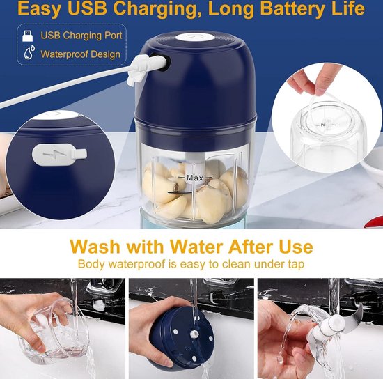 Mini Knoflookhakker Elektrisch - Draadloze Voedselmixer - 250ml