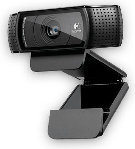 Webcam Logitech C920 noire avec objectif Carl Zeiss Tessar HD 1080p.