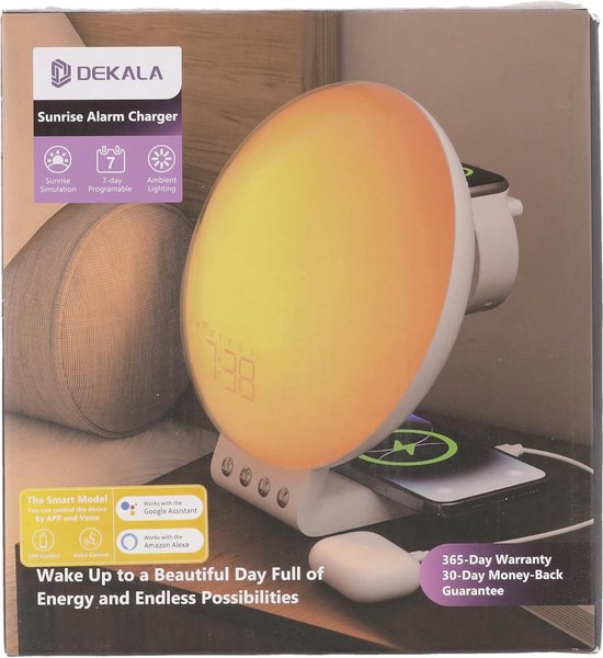 Éclairage d'ambiance Lichtwecker Tageslichtwecker Sonnenaufgang-Sonnenuntergang Simulation Full Bild Wake Up Light avec chargeur sans fil Touch/APP Support - Kinder & Erwachsene - compatible avec Alexa