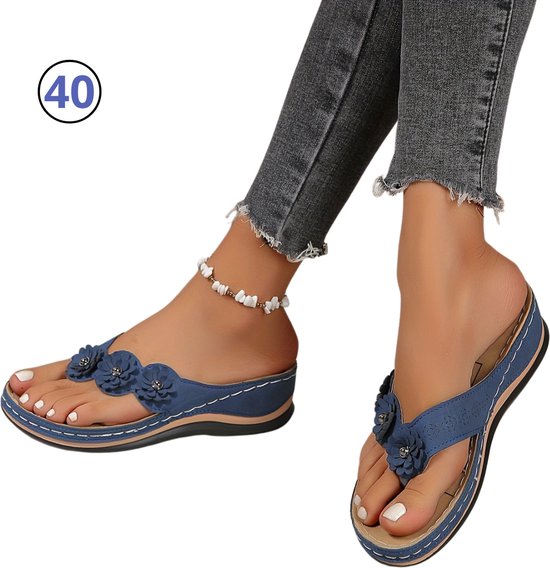 Bovista Slippers confortables – Chaussons de bain – Pantoufles à Tongs – Dias antidérapantes – Tongs – Semelle intérieure ferme – Bleu marine – Taille 40