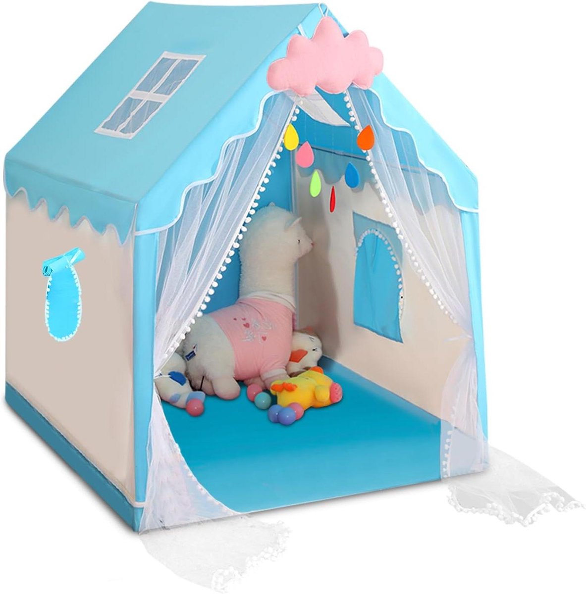Kasteel speeltent voor kinderen binnen en buiten feeënspeelhuis ramen comfortabel ademend prinsessenkasteel verjaardagscadeau jongens meisjes