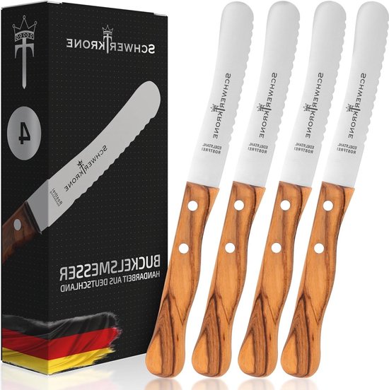 Foto: Bultmes broodmes botermes olijfhouten handvat 4 stuks 