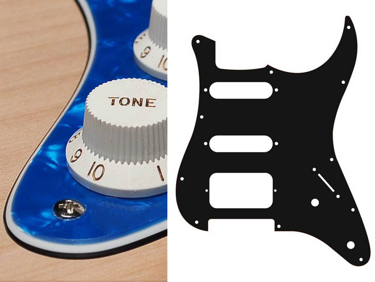 Boston ST-322-PBU pickguard, Stallion, SSH, 2 pot holes, 3-5 switch, 3 ply, pearl blue
