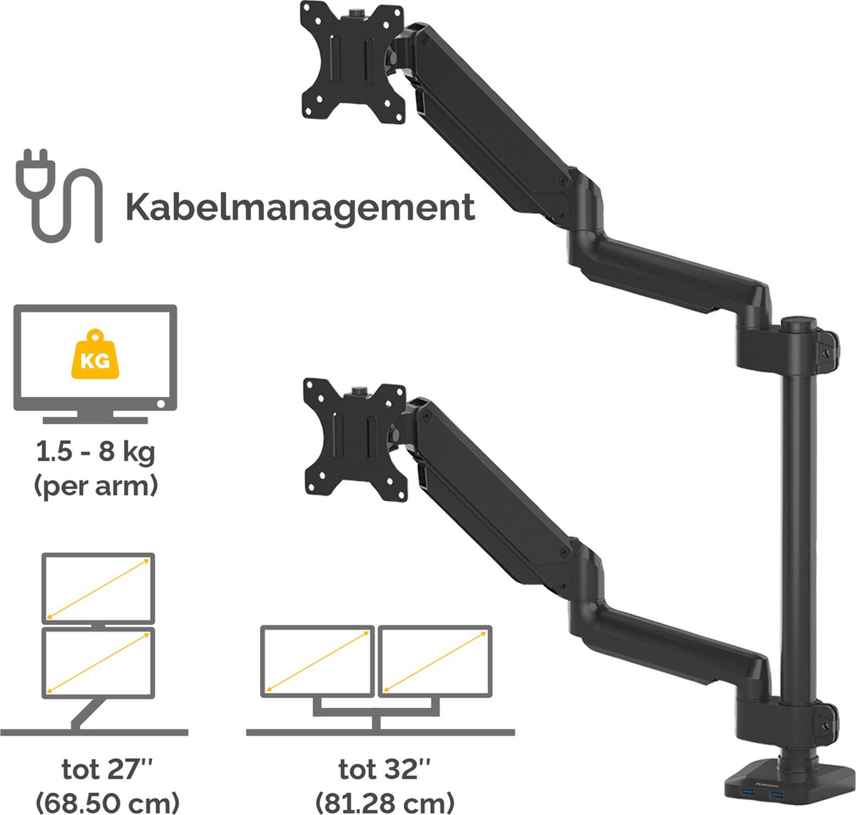 Fellowes Platinum dubbele monitorarm met gasveer