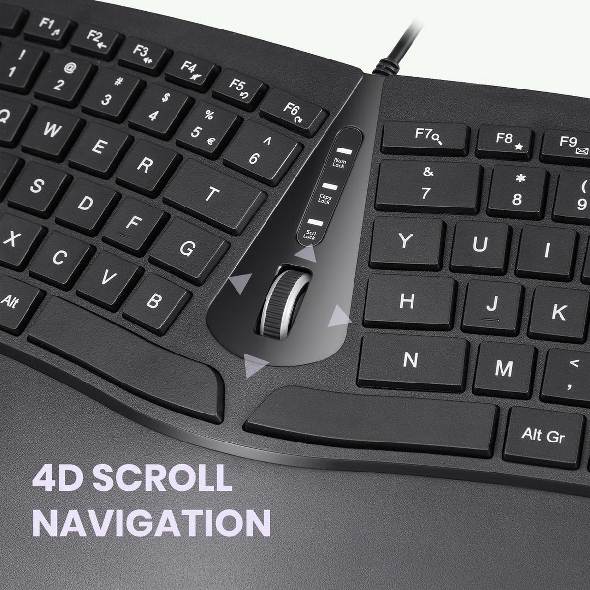 Perixx Periboard-330 Bedraad Ergonomisch Gesplitst Toetsenbord - Verlicht toetsenbord - Met USB hub x 2 - 4 richting scrollwiel - QWERTY/US