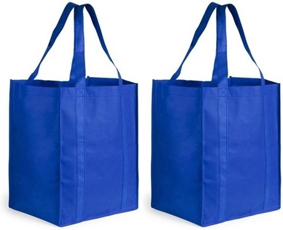 Boodschappen tas/shopper BIGGY - 4x stuks - blauw - 38 x 33 x 25 cm - Stevige boodschappentassen/shopper bag