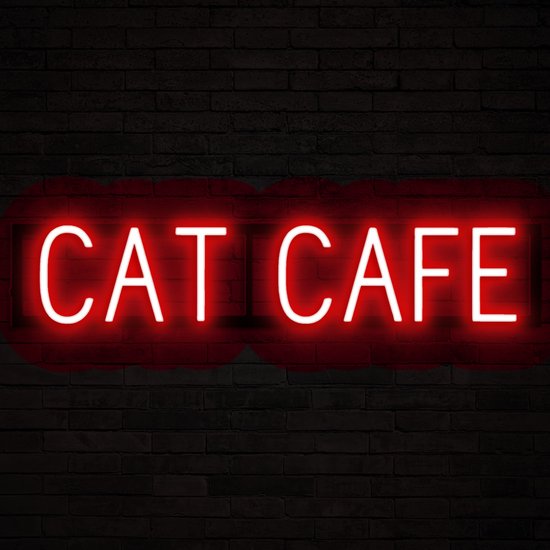 CAT CAFE - Enseigne LED néon éclairée | SortBrite | 76,42 x 16 cm | 6 modes de gradation et 8 animations lumineuses | Éclairage au néon pour panneaux publicitaires