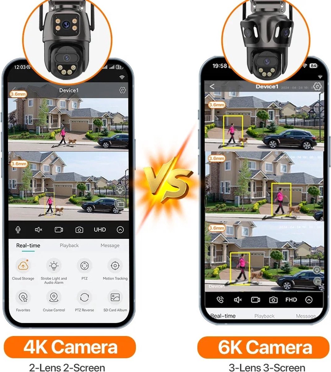Afbeelding 3 van Tumex - Beveiligingscamera Buiten - Buiten Camera met Nachtzicht - Drie Lens Design - 360° Auto Tracking - Inclusief 64GB SD - Zwart