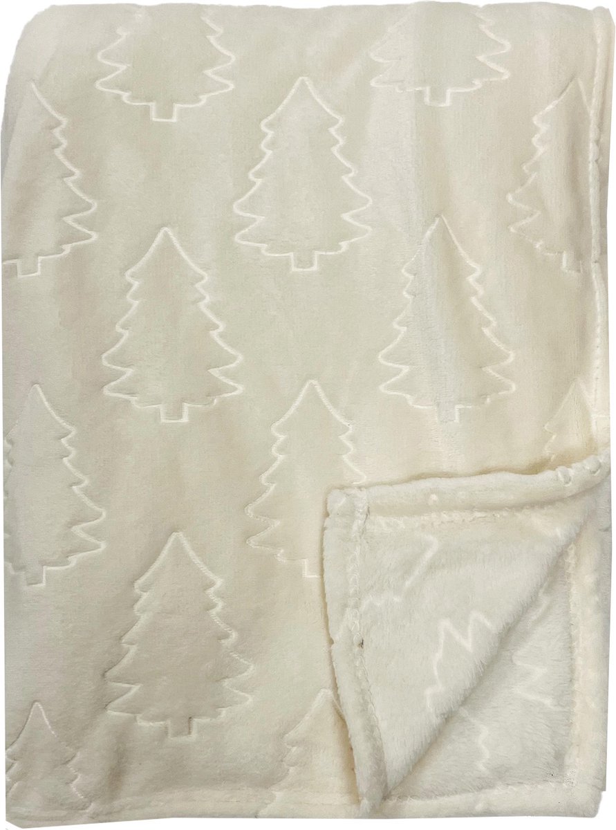 Textino PINAR - plaid 150x200 cm - fleece deken - dennenbomen - Whisper White - wit