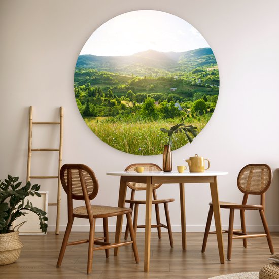 Cercle mural - Paysage - Herbe - Nature - Arbres - Décoration murale ronde - Cercle mural - Cercle mural nature - Tableau rond - 140x140 cm - Plastique - Tableaux ronds