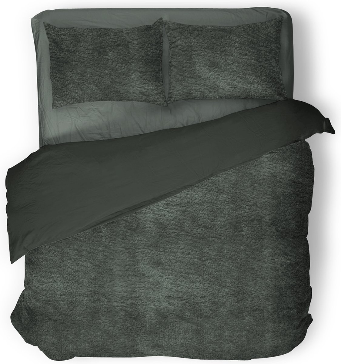 Eleganzzz Dekbedovertrek Flanel Fleece - Green - Dekbedovertrek 240x200/220cm - 100% flanel fleece - Lits Jumeaux Dekbedovertrekken - 240x220cm - Fluffy Dekbedovertrek - Effen Dekbedovertrek