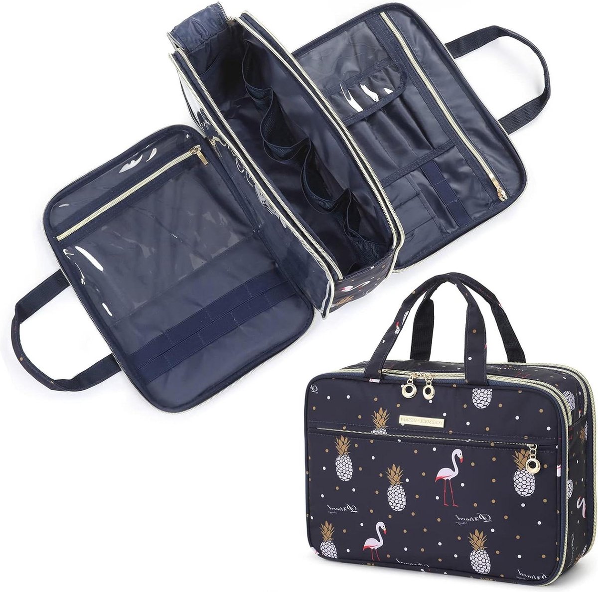 Grote make-uptas marineblauw modern voor dames met strepen
