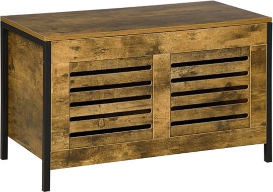 Dekenkist – Opbergkist Binnen – Zitbank Met Opbergsysteem – Houten Kist Met Deksel – Speelgoedkist Voor Kinderen – Voor Slaapkamer & Woonkamer – 76L – Hout - Bruin