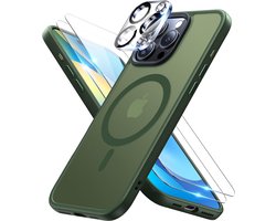 Hoesje Met Camera lens en 2x Screenprotector Geschikt voor: Apple iPhone 13 Pro - Compatibel met MagSafe - Back Cover met Magneet - Draadloos Opladen met Magnetische Ring - Groen