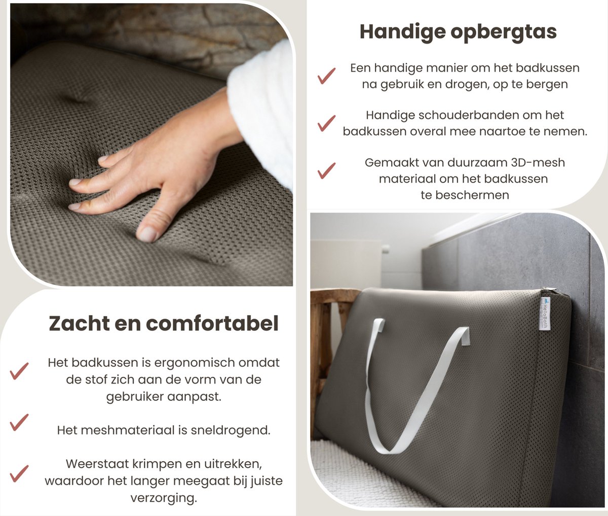 HelloBath® - Luxe Badkussen (afritsbaar) - Kussen voor in bad - Nek - en rugondersteuning in bad - Badzitje - Incl. Waszak - Zwart — afbeelding 6