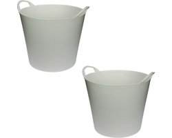 Flexibele emmer/wasmand/kuip - 2x stuks - wit - 20 liter - Opbergmanden - Wasmanden - Flexibele emmers - 35 x 30 cm