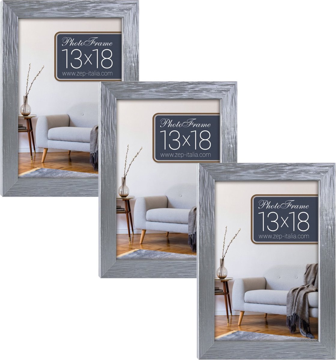 Zep 3x stuks houten fotolijst zilver geschikt voor een foto van 13 x 18 cm