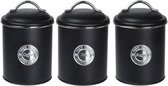 Excellent Houseware Keuken blikken - 3x - zwart - blik suiker - thee - koffie - Levensmiddelen bewaren - Voorraadblikken