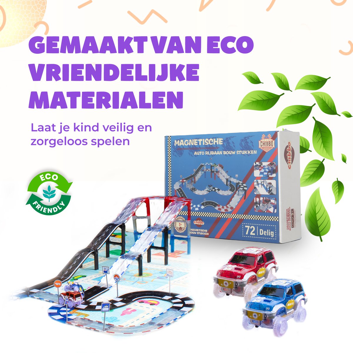 Magnetisch speelgoed Jongens – 3 tot 12 jaar – Auto Racebaan Elektrisch voor kinderen – Montessori Speelgoed – 72 Delig — afbeelding 3