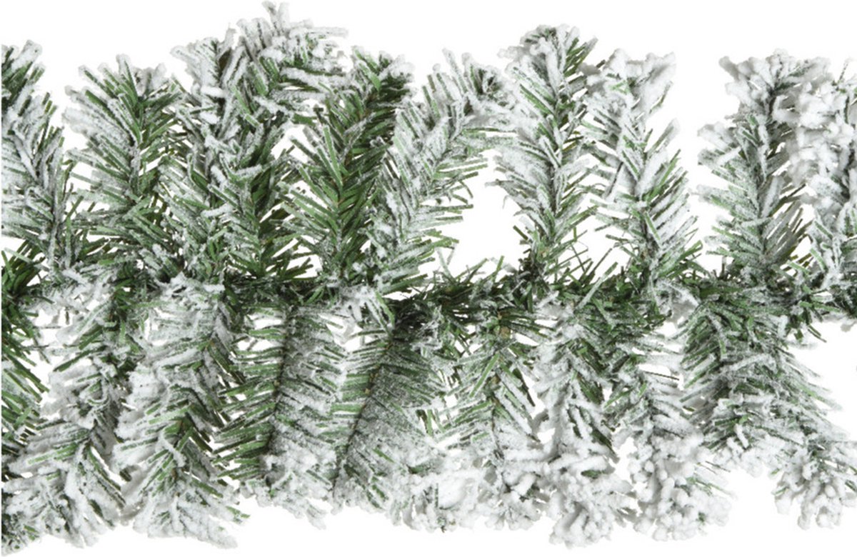 Everlands Dennenslinger/dennen guirlande - groen - besneeuwd -270 x 9,5 cm - PVC -160 tips