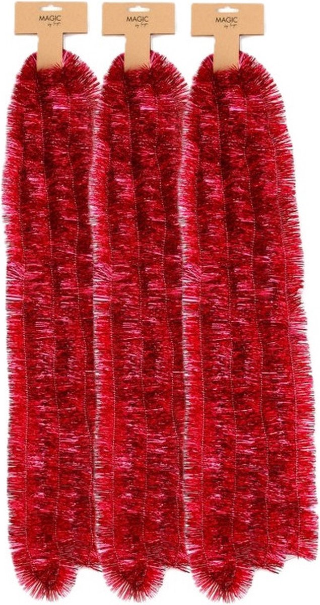 Inge Christmas Goods Kerstslingers - 3x - rood - folie - 270 cm - lametta - kerstboomslingers