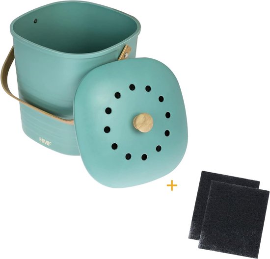 Rotho bio afvalbakje keuken 6 liter groen met handvat en deksel bij Planet Happy