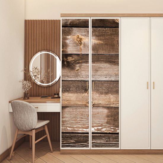 Sticker de porte Vintage - Bois - Planches - Marron - 85x205 cm - Poster de porte