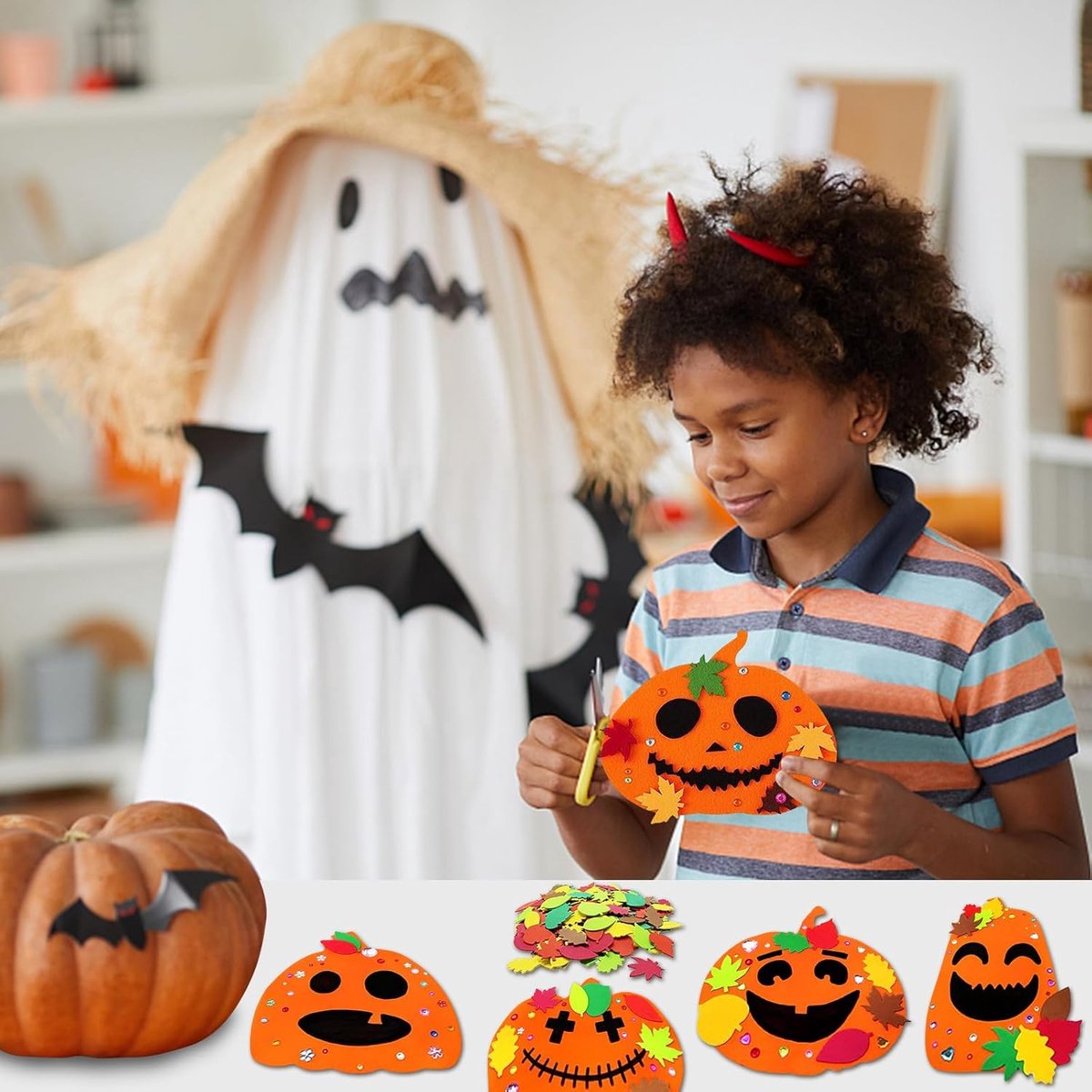 Kit DIY Citrouille Halloween Giugio - 76 Pièces En Feutre, Avec Feuilles, Strass Et Crayons, Pour Enfants Créatifs Kit DIY Citrouille Halloween Giugio - 76 Pièces En Feutre, Avec Feuilles, Strass Et Crayons, Pour Enfants Créatifs