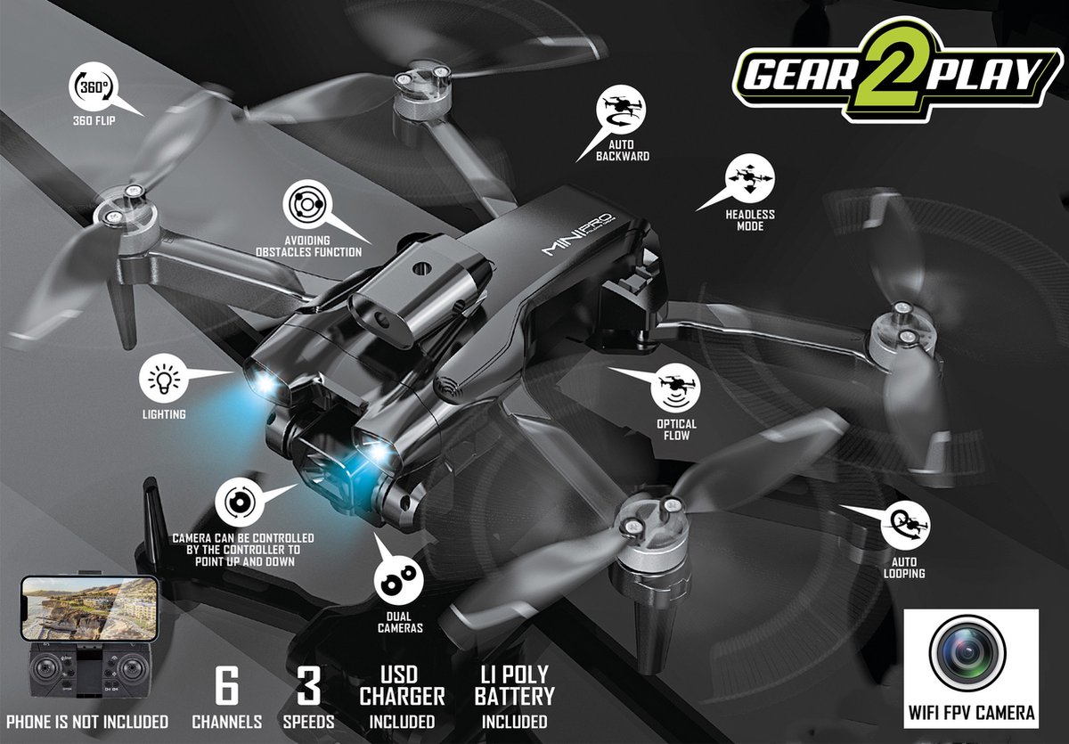 Gear2Play Pro Eagle Drone - WiFi FPV met 2 camera's thumbnail 7