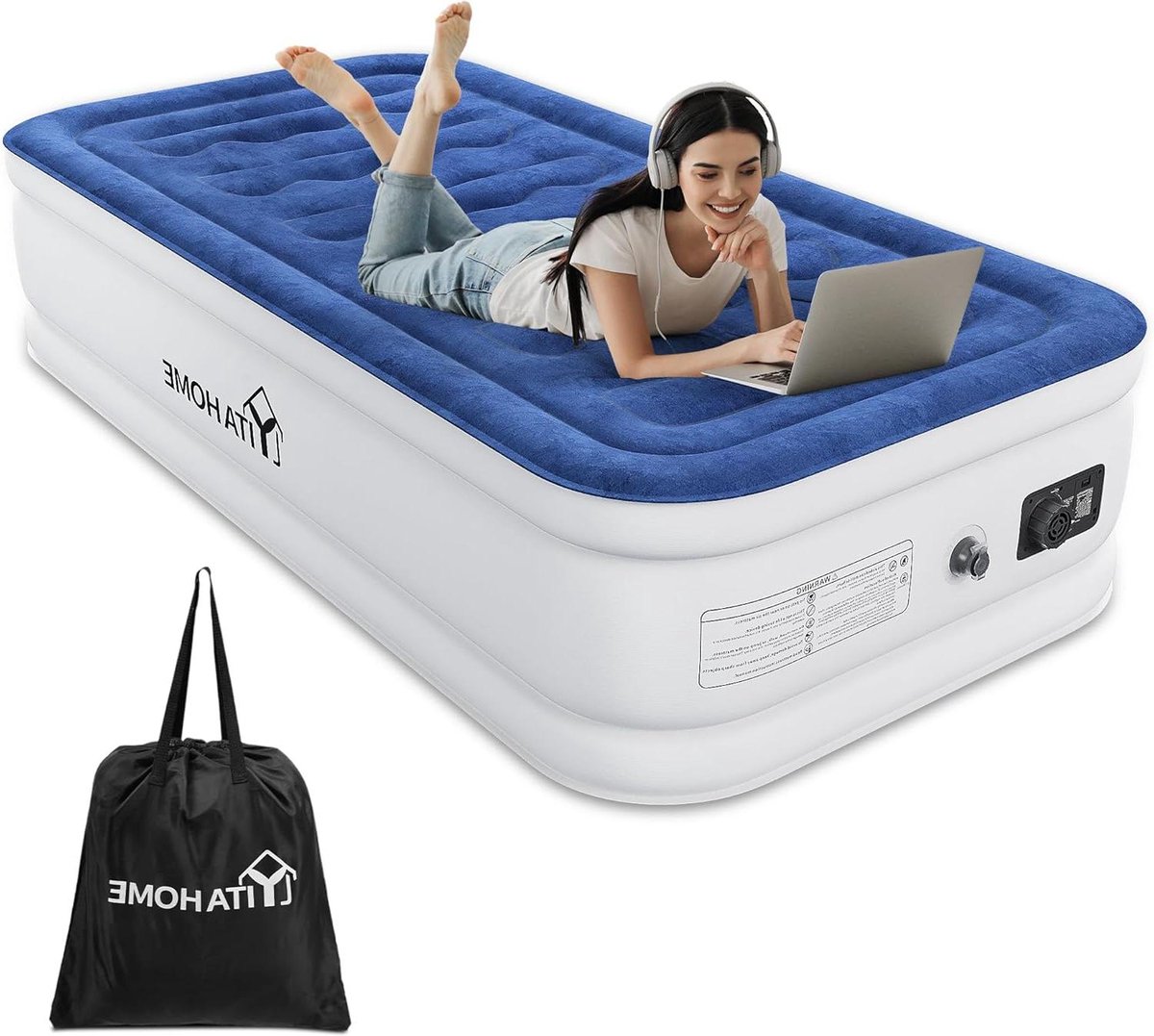 Zelfopblazend luchtmatras 1 persoon met elektrische luchtpomp - opblaasbaar matras voor camping - 191 x 99 x 46 cm
