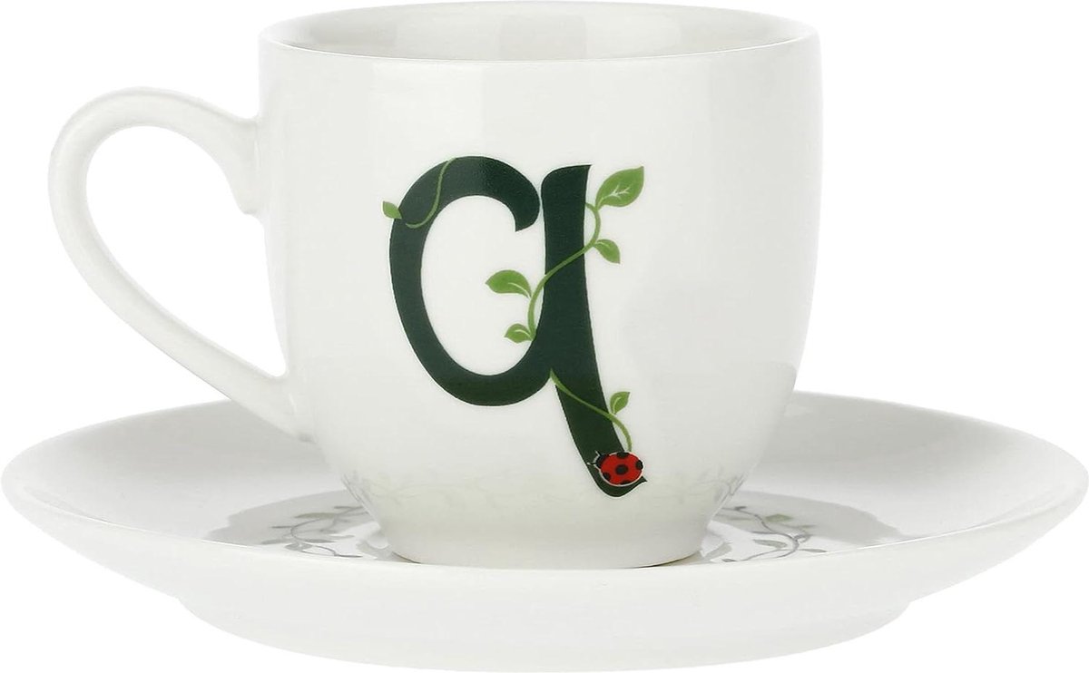 Koffiebeker met schotel letter 'P' 3 Oz Porcellana Solotua geschenkdoos
