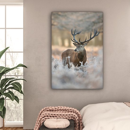 Peinture sur toile 80x120 cm - Décoration murale Cerfs - Animaux - Hiver - Décoration murale murale salon - Décoration chambre - Accessoires de chambre - Peintures