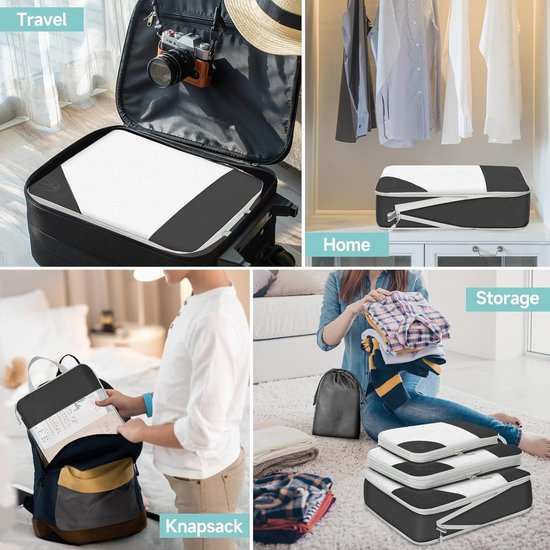 Aerotrunk Compressieverpakkingskubussen, verpakkingskubussen voor koffers en verlengde reizen, compressie van kubussen voor 4 tot 7 dagreizen (6-pack, zwart