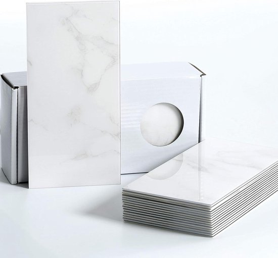 MOFIT 10 vellen zelfklevende 3D-wandtegels voor keuken en badkamer, lineaire mozaïektegels van marmer (beige, 10 vellen