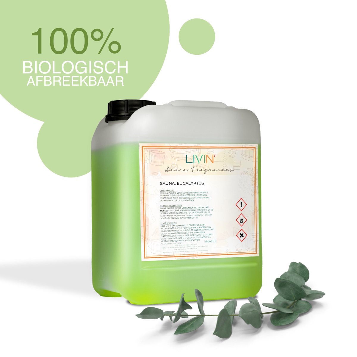 Goedkoopste LIVIN' Sauna Opgietmiddel Eucalyptus - Sauna Geur - Sauna Opgietmiddel - Sauna Opgietconcentraat - Sauna Opgiet - Stimuleert Bloedsomloop - Duurzaam - 5L