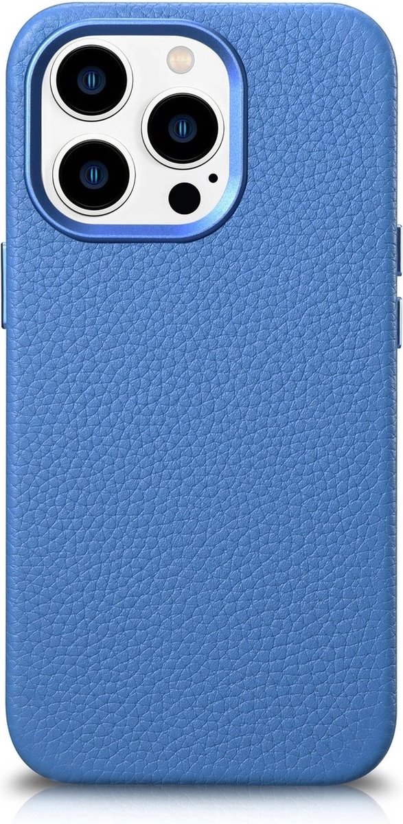 iCarer - Litchi - Premium Leather Case iPhone - 14 - Pro - Magnetische - Leren - Case - met - MagSafe - lichtblauw - (WMI14220710-LB)