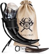 Viking CRAFT® Corne à boire Viking env. 450 ml – Ensemble de 5 cornes viking extra larges pour vin de miel Viking Mead avec support – Décoration de costume Viking Methorn, chope à bière médiévale LARP, vin de miel