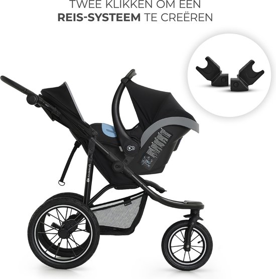 Kinderkraft HELSI 2 Wandelwagen – All-terrain Tot 27 kg – 3 Opblaasbare Wielen – Vering Achterwielen – Verstelbare Rugleuning – Zwart
