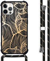 iMoshion Design hoesje met koord voor de iPhone 12 Pro Max - Bladeren - Goud / Zwart