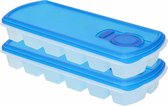 2x Ijsblokjes/ijsklontjes vormen met deksel blauw - 12 stuks - Ijsblokjes/ijsklontjes makers