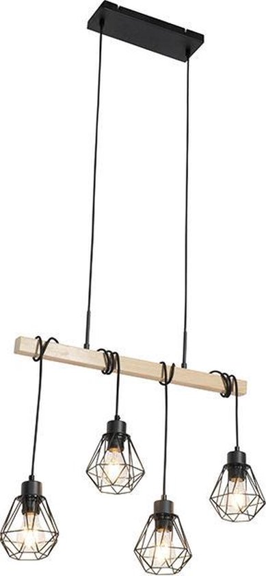 QAZQA chon - Lampe à suspension table à manger - 4 lumières - L 60 cm - Zwart