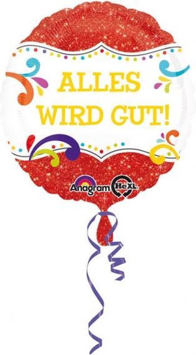 Afbeelding van product Anagram Folieballon Alles Wird Gut 43 Cm Rood/wit