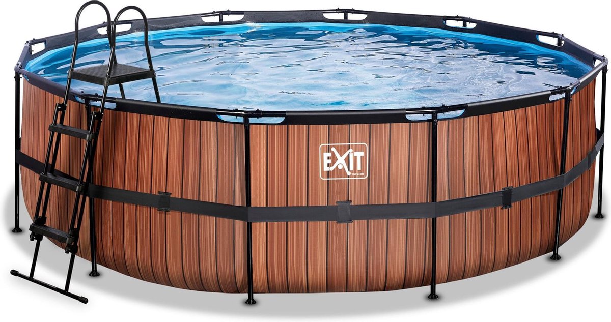 EXIT Wood zwembad ø450x122cm met filterpomp - bruin