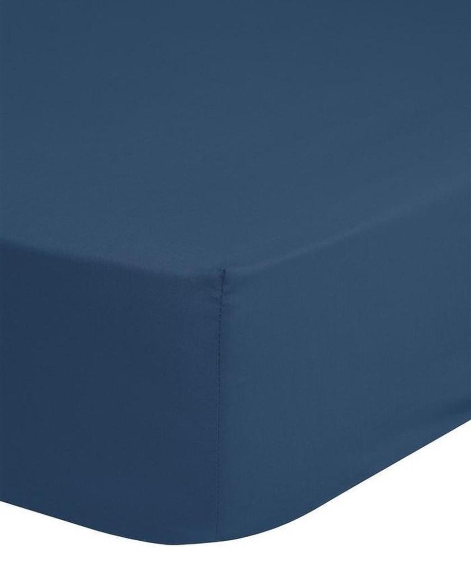 Good Morning hoeslaken effen kleur - Lits jumeaux 160x200 cm - Denim - 100% Katoen renforce